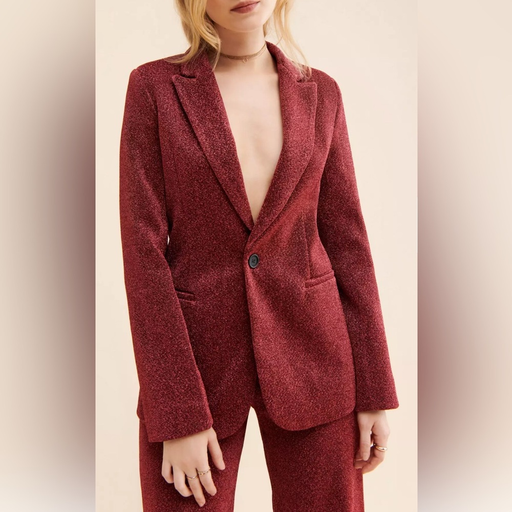 Anthropologie Audette Seventeen Red Metallic Women's Blazer size Medium